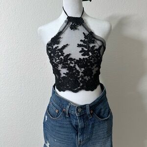 Windsor Black Floral Lace Crop Top